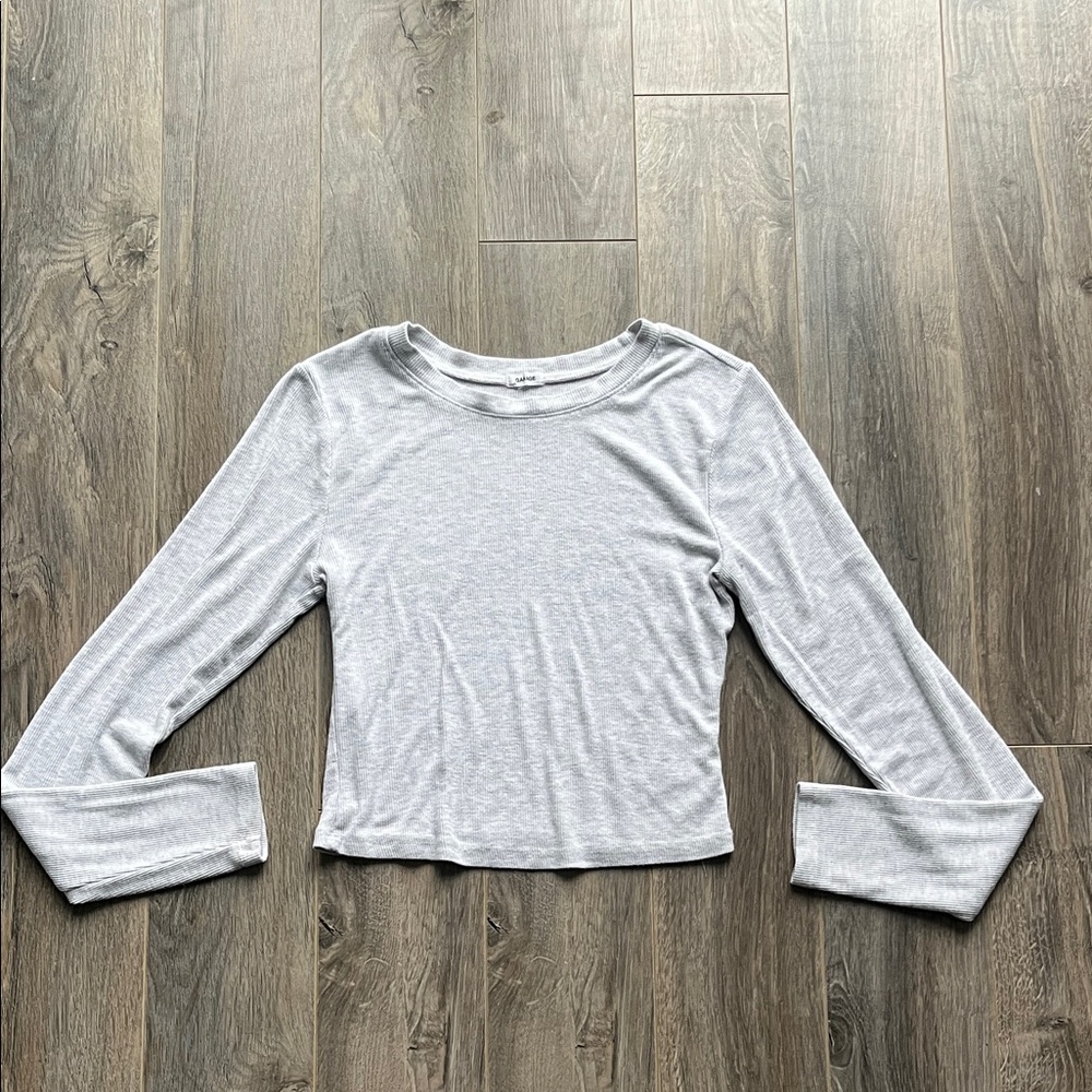 Garage Gray Long Sleeve Ribbed Top